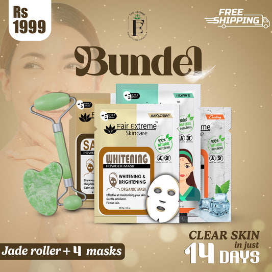 Bundle: Jade Roller & Gua Sha Set + 4 Fair Extreme Masks with Free Shipping