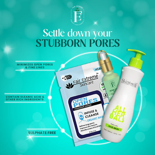 Fair Extreme Open Pores Bundle (Face Wash + Mask + Serum) with free delivery